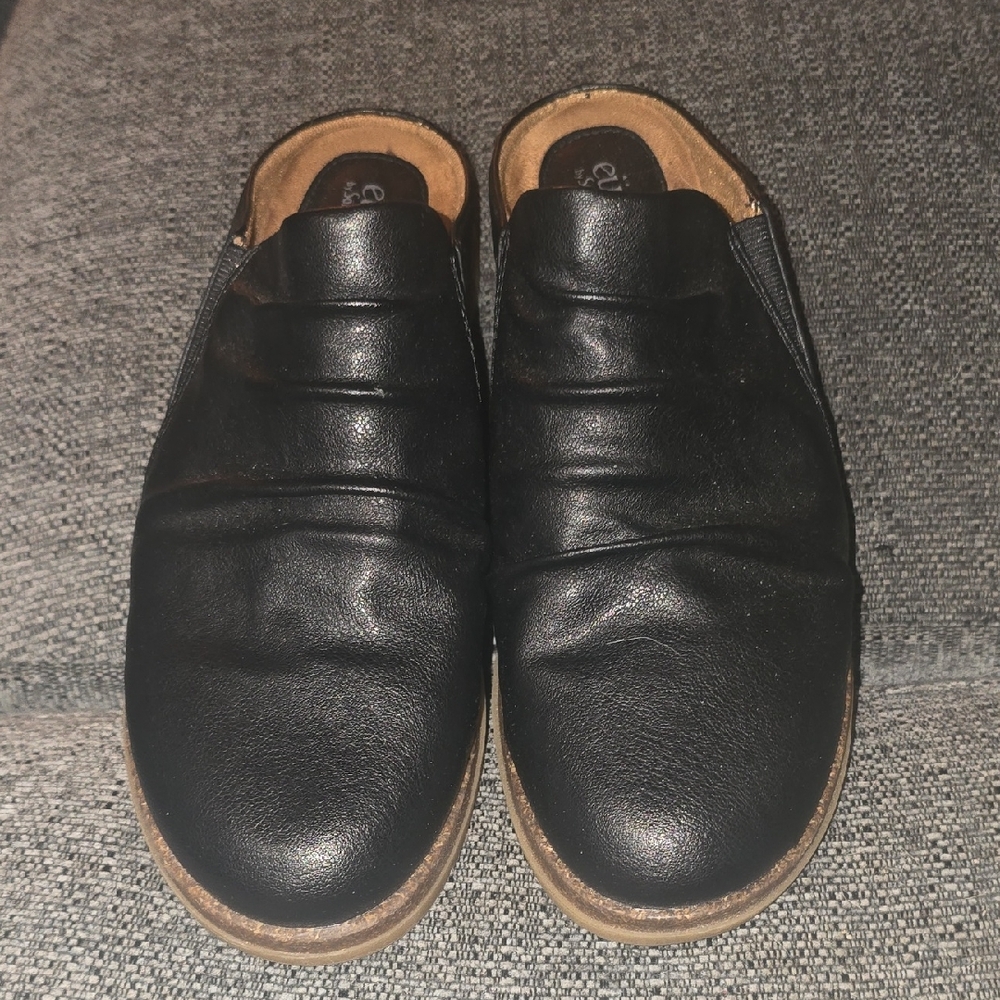 Men's Black Leather Slip-On Mule Loafers